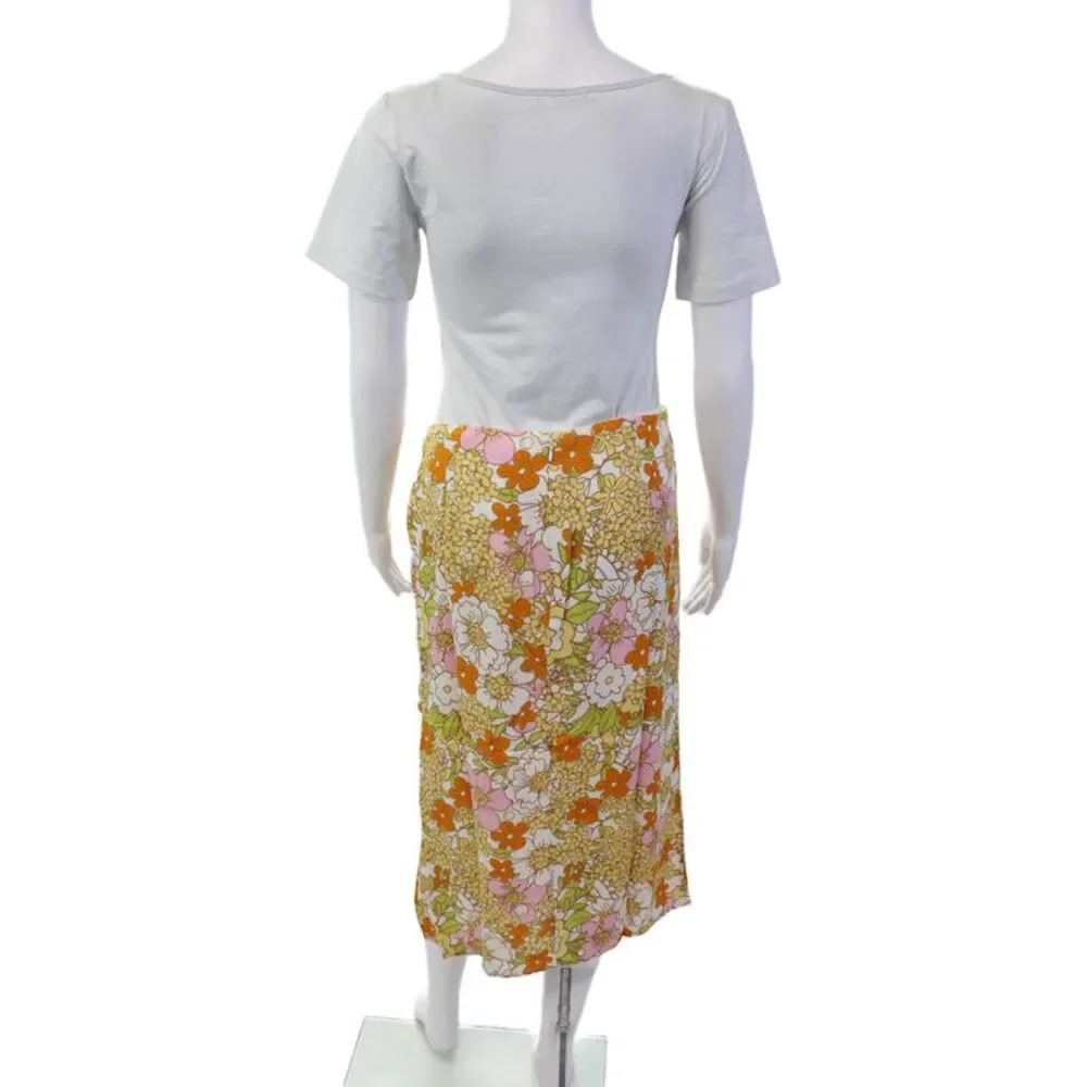 Rahi Womens Floral Print Zippered Midi Casual Lined Skirt Multicolor Size M